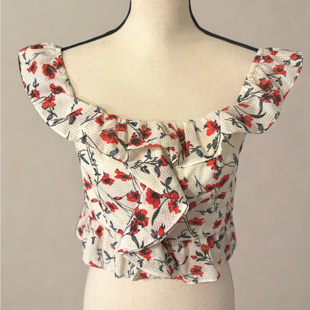 Tularosa Floral Ruffle Blouse in Cream and Red - Picture 2 of 9